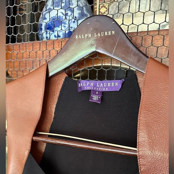 Ralph Lauren Collection Fall 12 Black Merino Wool Leather Trim Knit Sheath Dress - Picture 14 of 16